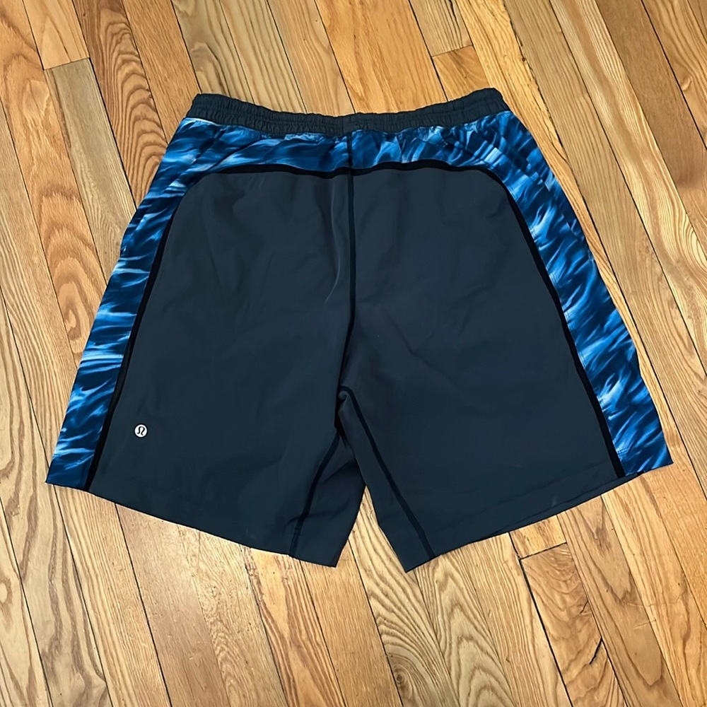 lululemon athletica Men's Black Shorts with Blue Side Panels